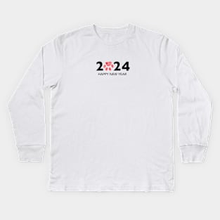 2024 text with doodle red paw print Kids Long Sleeve T-Shirt